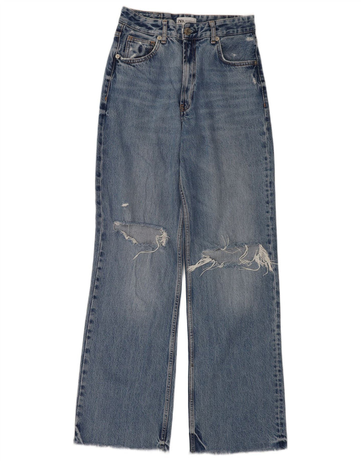 Zara Damen Distressed Jeans mit weitem Bein EU 38 Small W28 L33 Blau