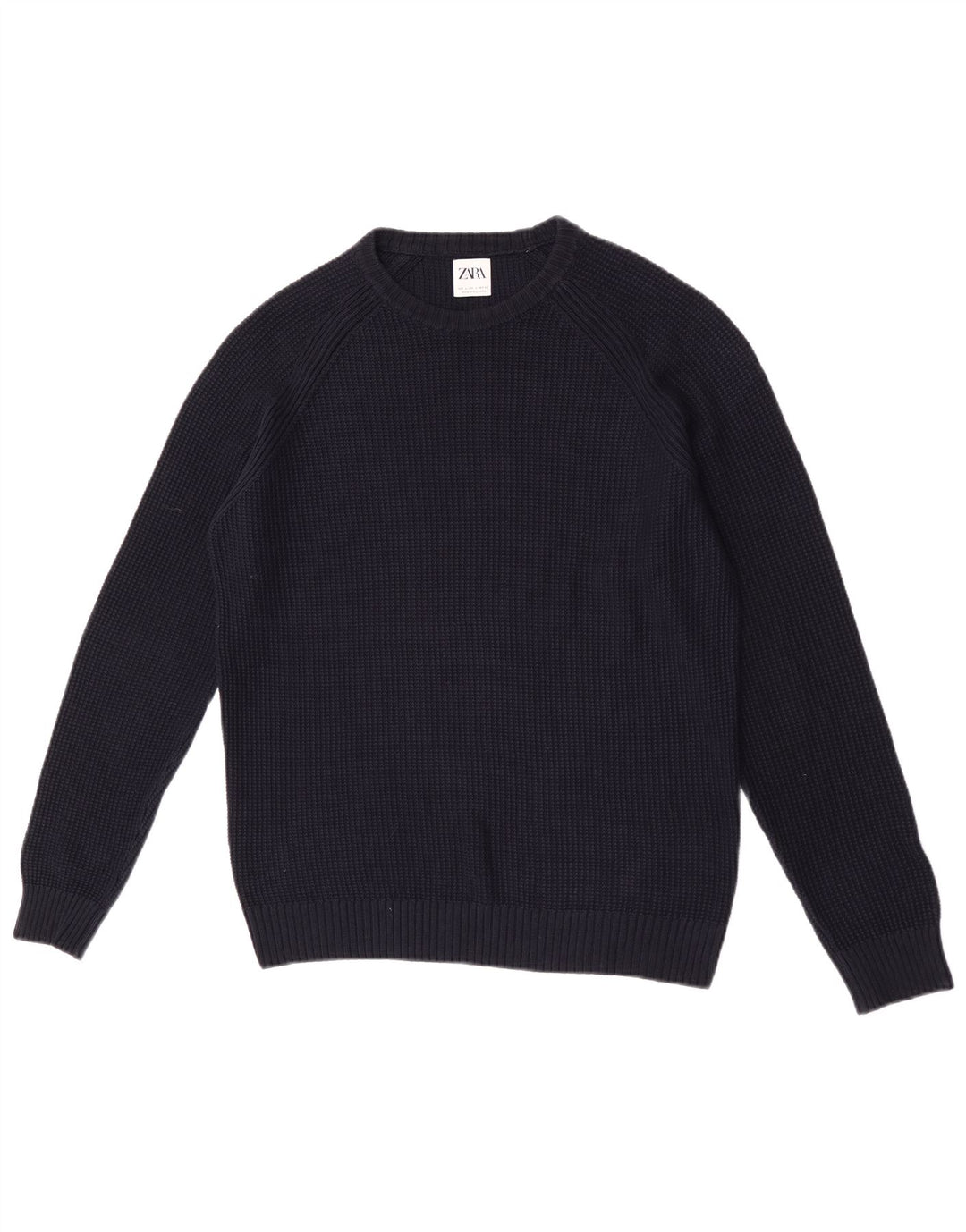 Zara Herren-Pullover mit Rundhalsausschnitt, groß, marineblaue Baumwolle