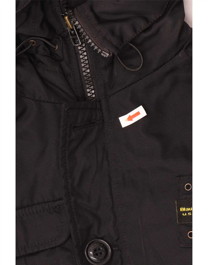 Blauer wattierte Bomberjacke mit Kapuze für Jungen, 9–10 Jahre, schwarzes Polyamid