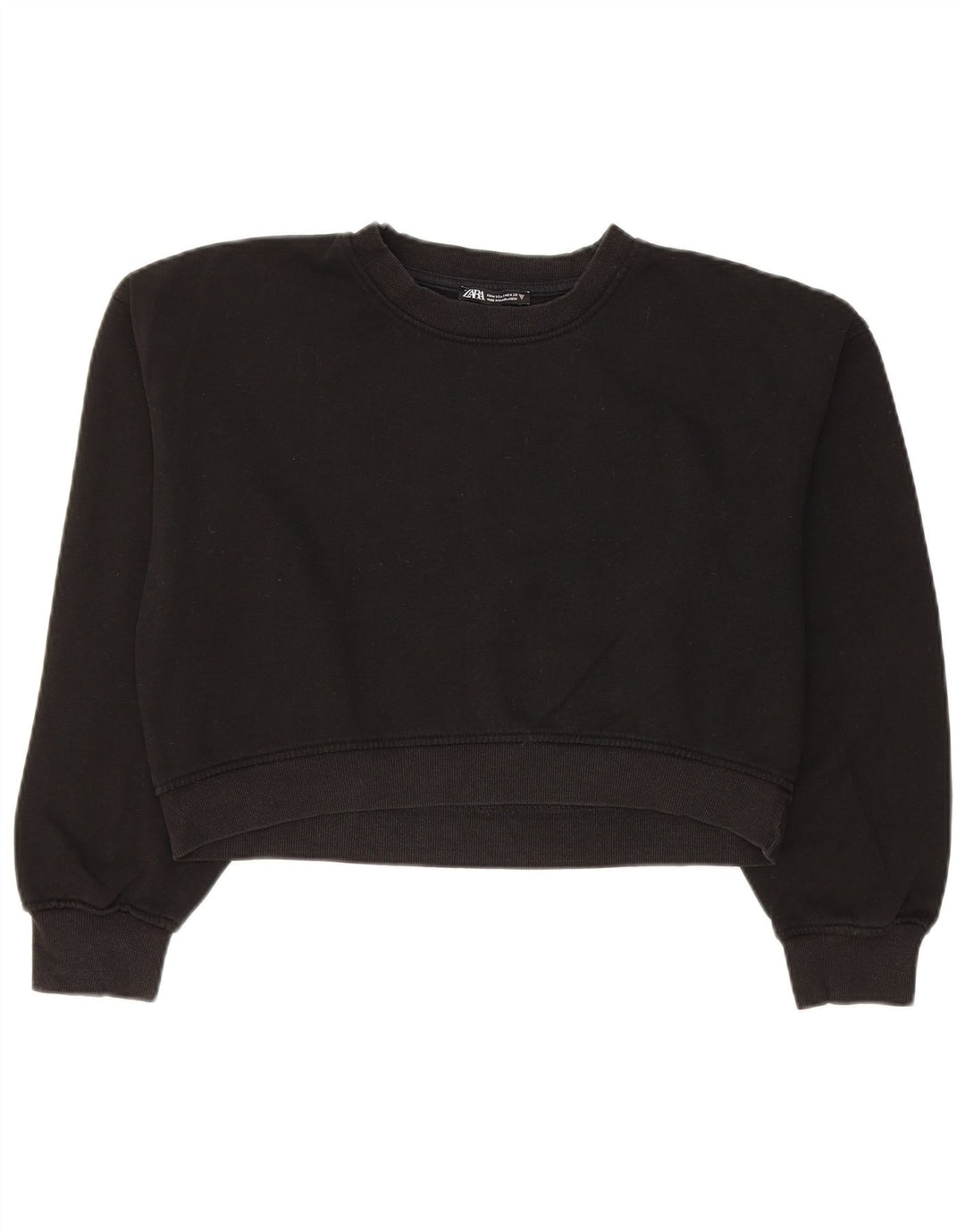 Zara Damen Crop Sweatshirt Pullover UK 14 Mittelschwarze Baumwolle
