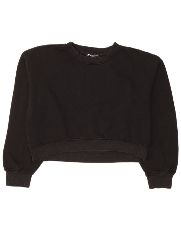 Zara Damen Crop Sweatshirt Pullover UK 14 Mittelschwarze Baumwolle