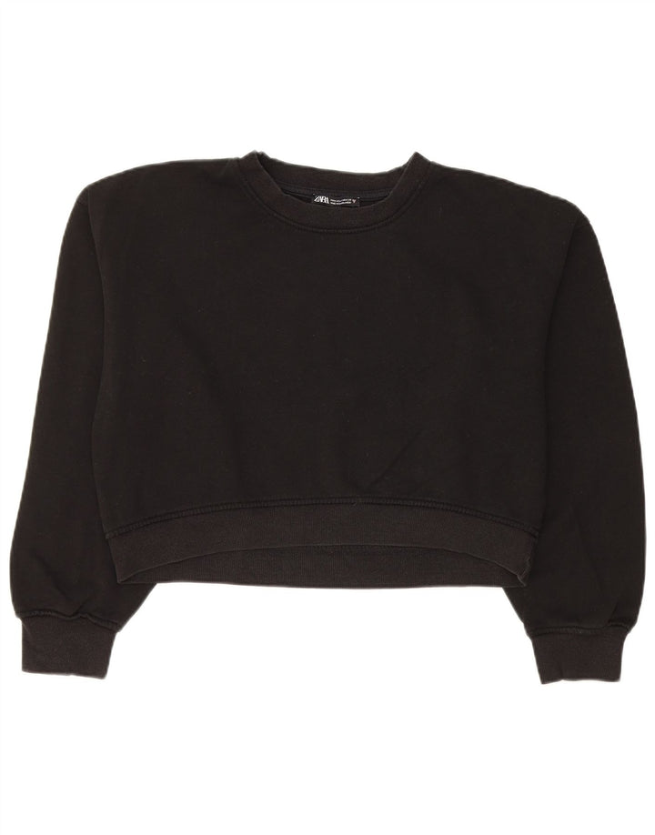 Zara Damen Crop Sweatshirt Pullover UK 14 Mittelschwarze Baumwolle