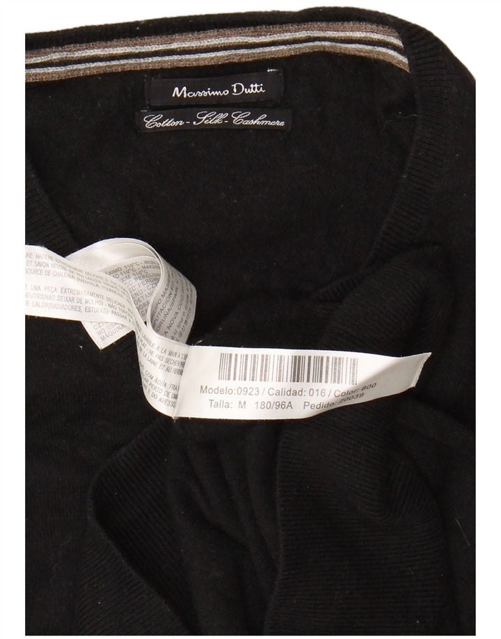 MASSIMO DUTTI Damen-Pullover mit V-Ausschnitt, UK 14, mittlere schwarze Baumwolle
