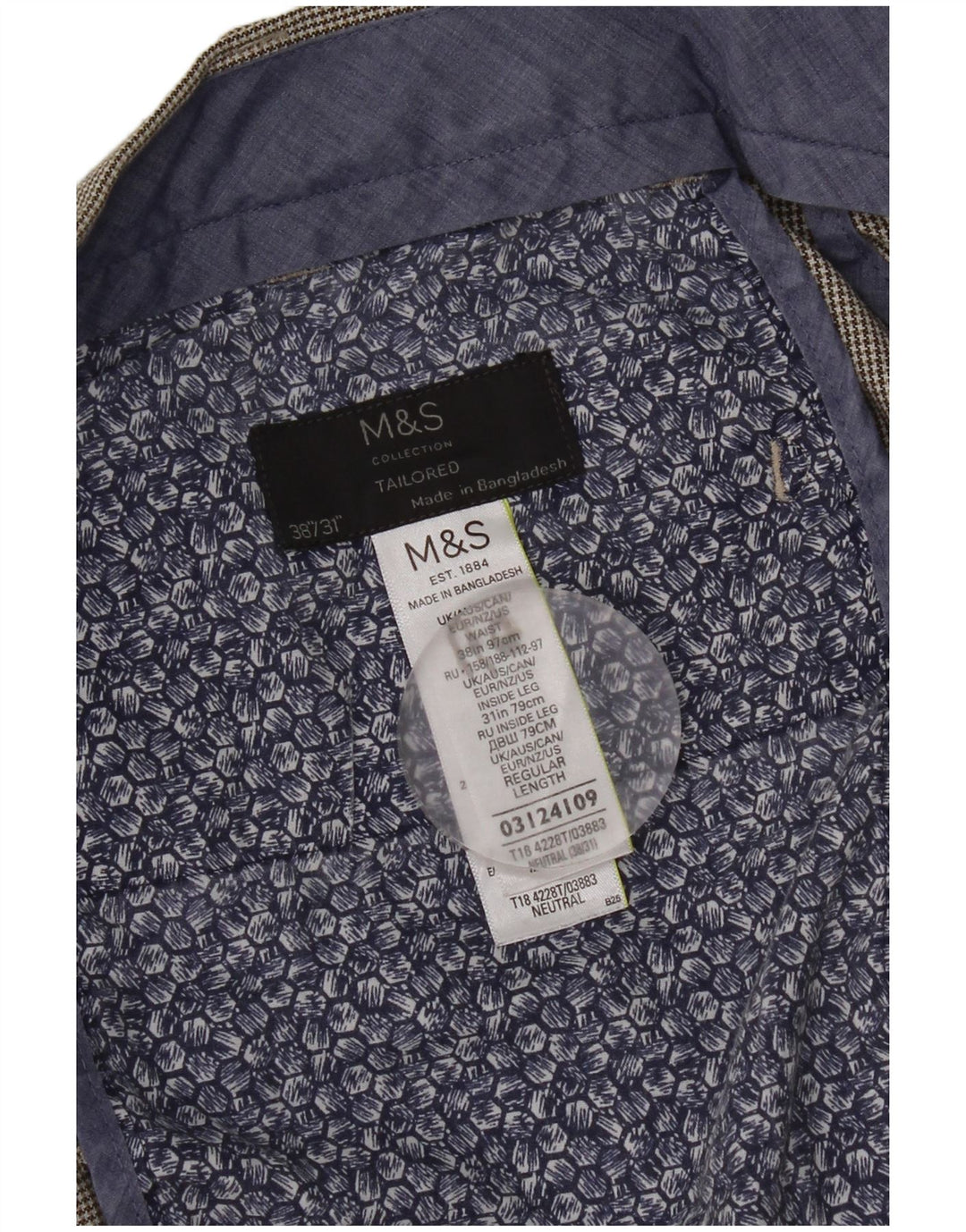 Gerade Herren-Anzughose von Marks & Spencer, W38, L31, Grau mit Hahnentrittmuster