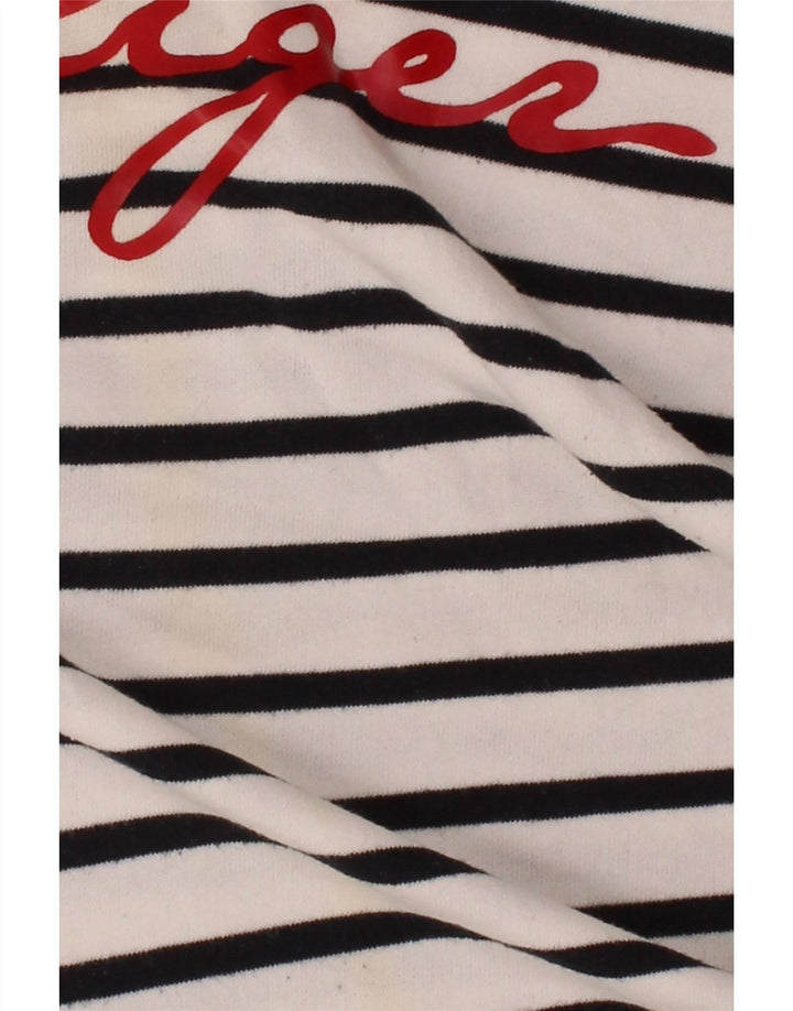 TOMMY HILFIGER Mens Graphic Sweatshirt Jumper Large White Striped Cotton Vintage Tommy Hilfiger and Second-Hand Tommy Hilfiger from Messina Hembry 