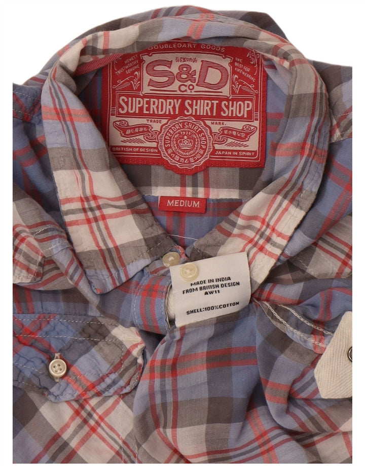 Superdry Damen-Hemd mit 3/4-Ärmeln, UK 14, mittelblau, kariert, Baumwolle