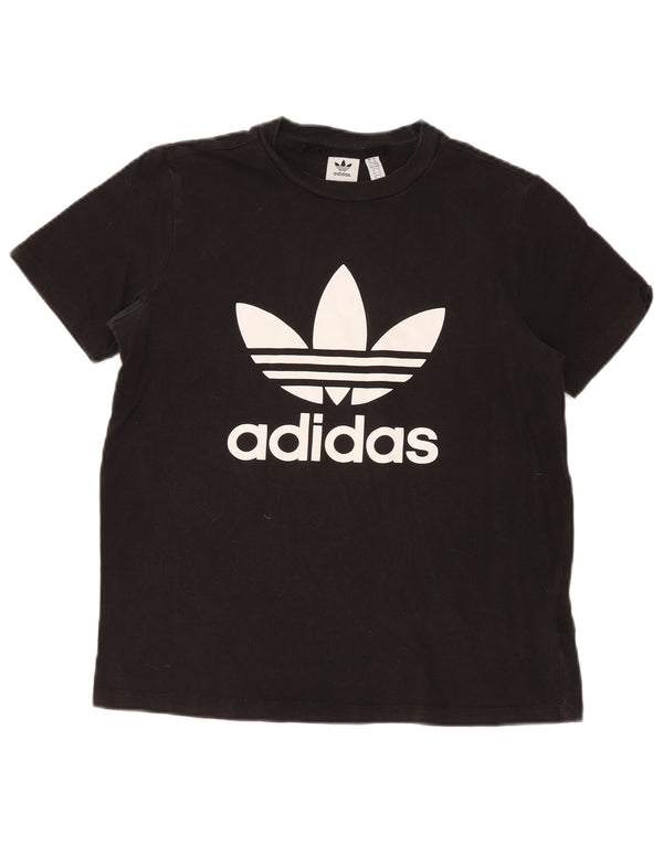 Adidas Damen Graphic T-Shirt Top UK 14 Medium Schwarz Baumwolle