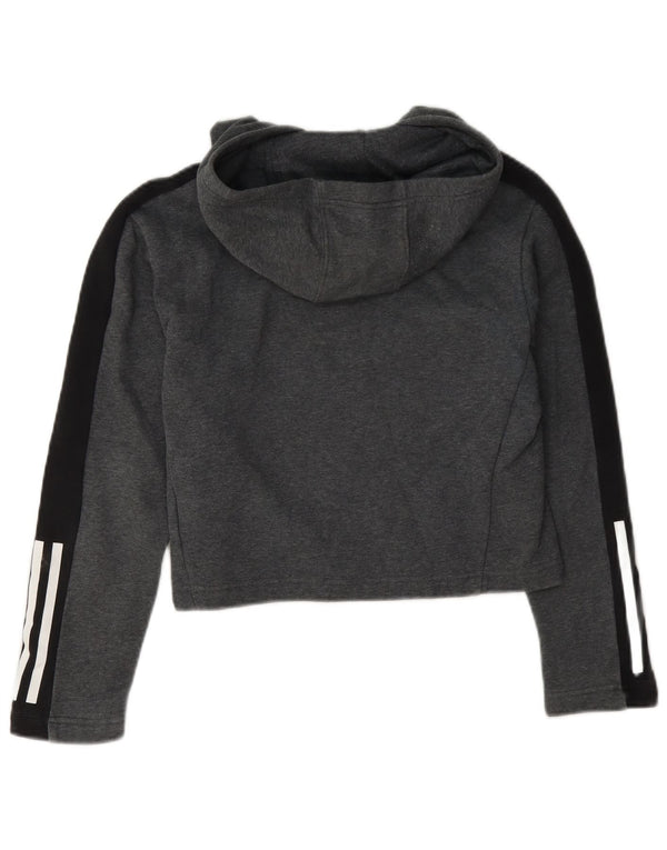 Adidas Crop Hoodie-Pullover für Mädchen, 11–12 Jahre, graue Colourblock-Baumwolle