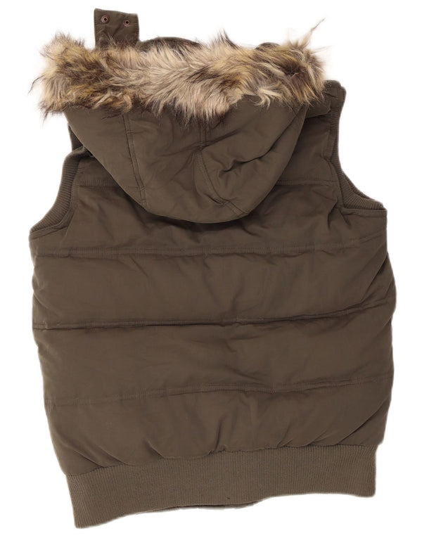 Fat Face Womens Hooded Oversized Padded Gilet UK 10 Small Khaki Polyester