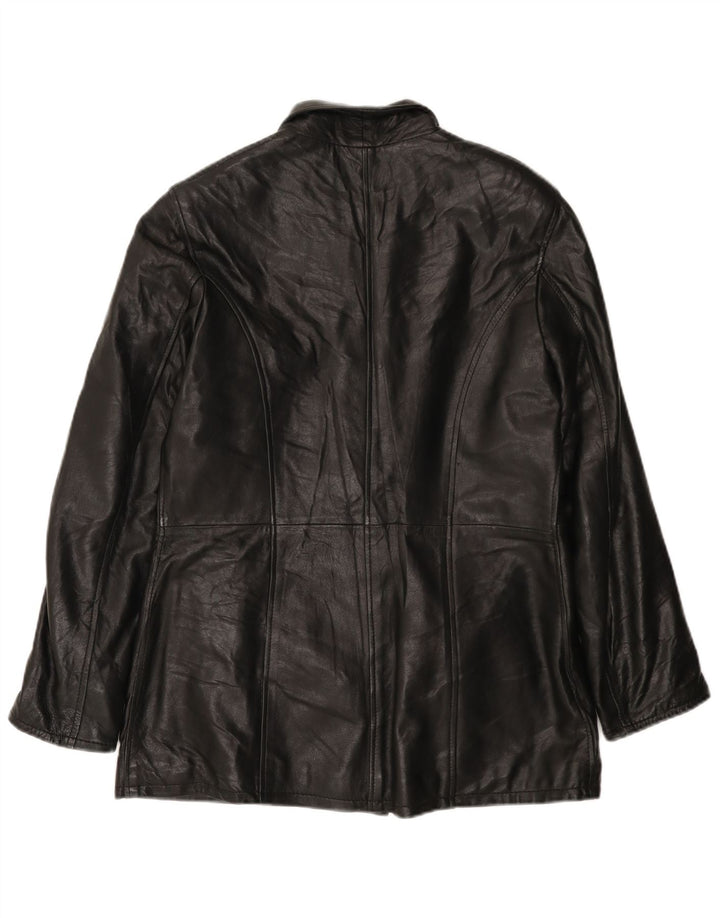 VINTAGE Damen Ledermantel UK 18 XL Schwarzes Leder