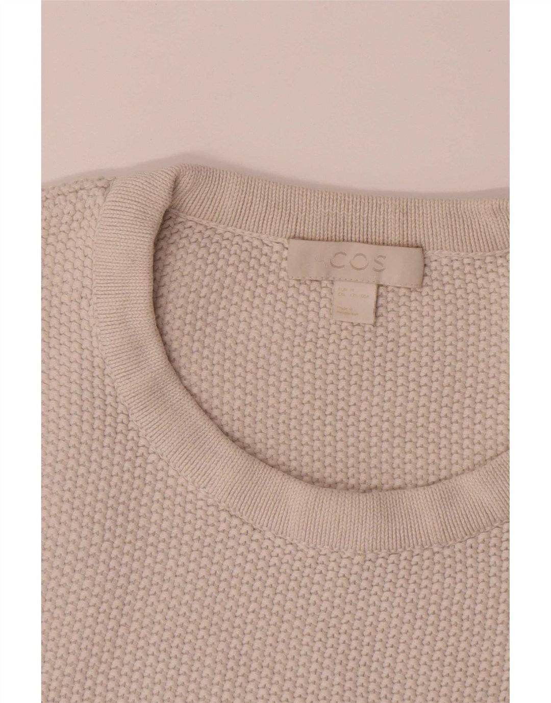 Cos Herren-Pullover mit Rundhalsausschnitt, mittelgroß, cremefarbene Baumwolle