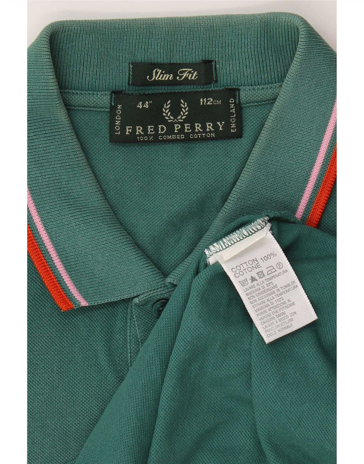 Fred Perry Herren-Poloshirt mit schmaler Passform, mittelgrün, gestreift, Baumwolle