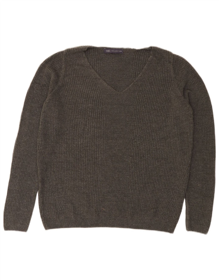 Marks & Spencer Damen Pullover mit V-Ausschnitt, UK 14, Mittelgrau
