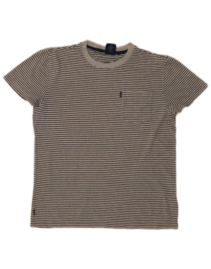 Superdry Herren T-Shirt-Oberteil aus mittelgrauer Nadelstreifen-Baumwolle