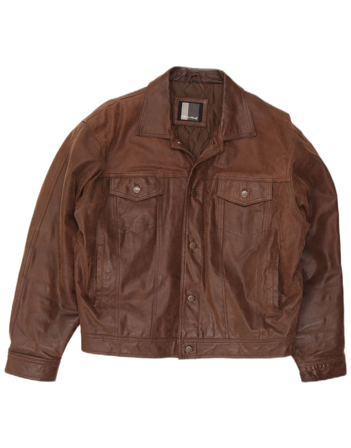 Henry Morell Herren Loose Fit Lederjacke UK 40 Large Braun