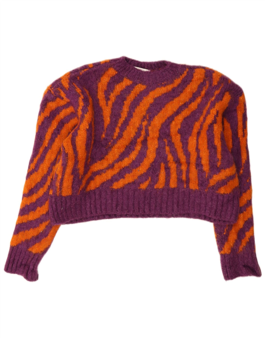 Zara Damen Crop Crew Neck Pullover Pullover UK 10 Small Mehrfarbig
