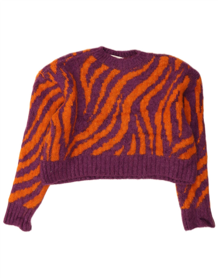 Zara Damen Crop Crew Neck Pullover Pullover UK 10 Small Mehrfarbig