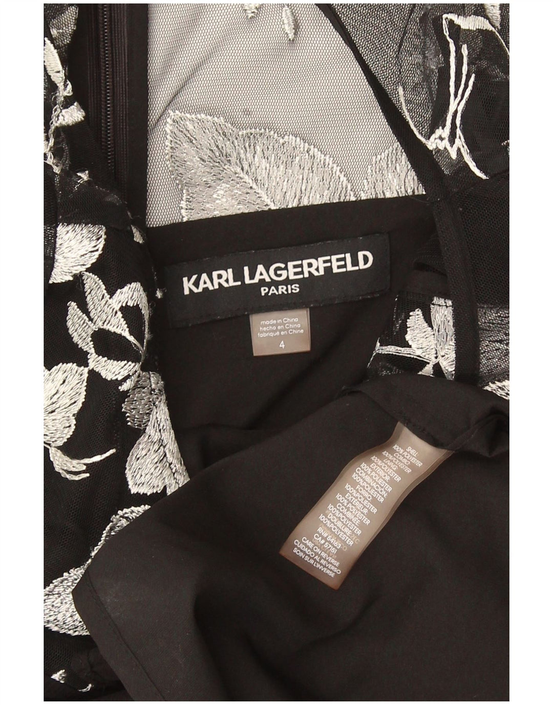 Karl Lagerfeld Damen Etuikleid US 4 Small Schwarz geblümtes Polyester
