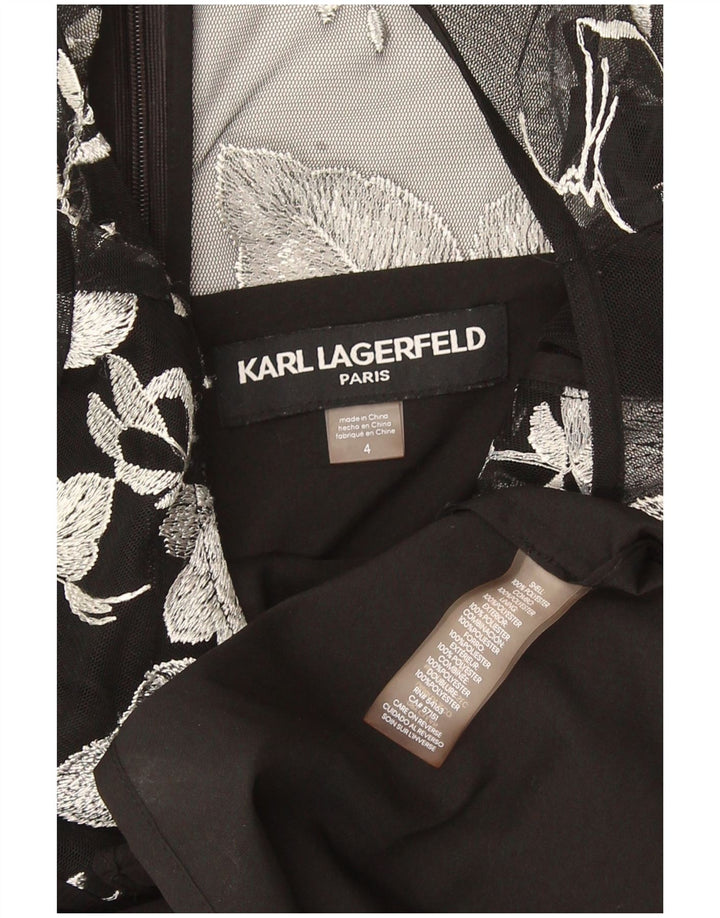 Karl Lagerfeld Damen Etuikleid US 4 Small Schwarz geblümtes Polyester