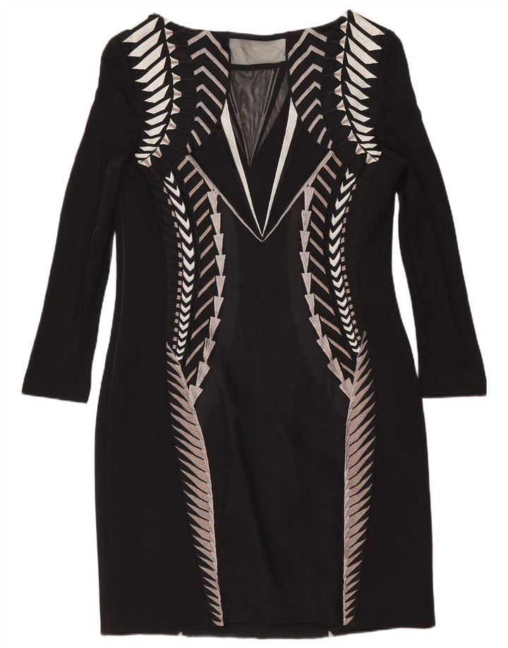 Karen Millen Damen-Etuikleid mit 3/4-Ärmeln, UK-Gr. 14, Mittelschwarz, geometrisch