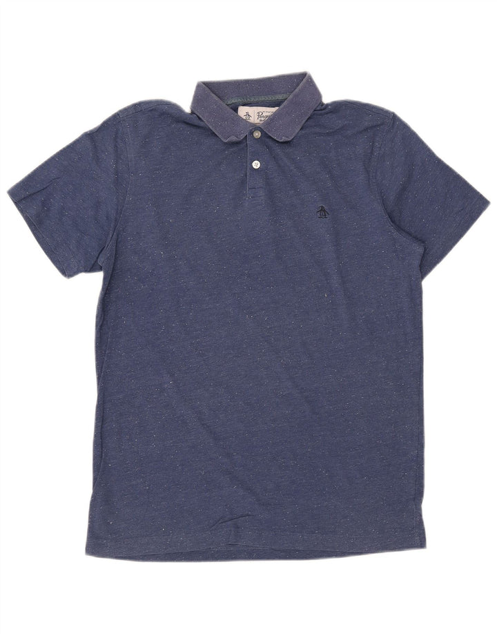 PENGUIN Herren-Poloshirt aus mittelblau gesprenkelter Baumwolle