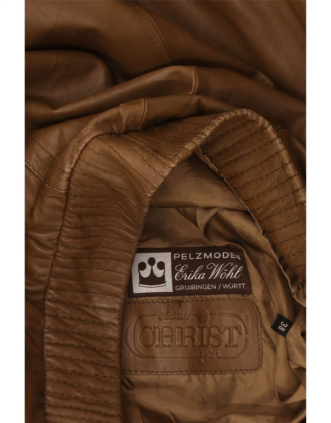 CHRIST Womens Leather Bomber Jacket EU 38 Medium Brown Vintage Christ and Second-Hand Christ from Messina Hembry 