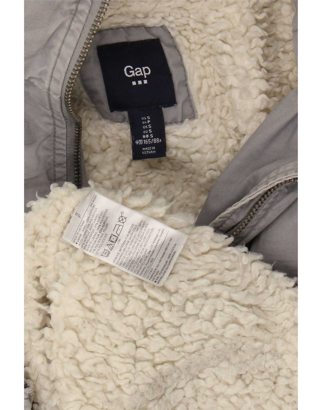 Gap Damen-Parkajacke mit Kapuze, UK 10, Größe S, graue Baumwolle