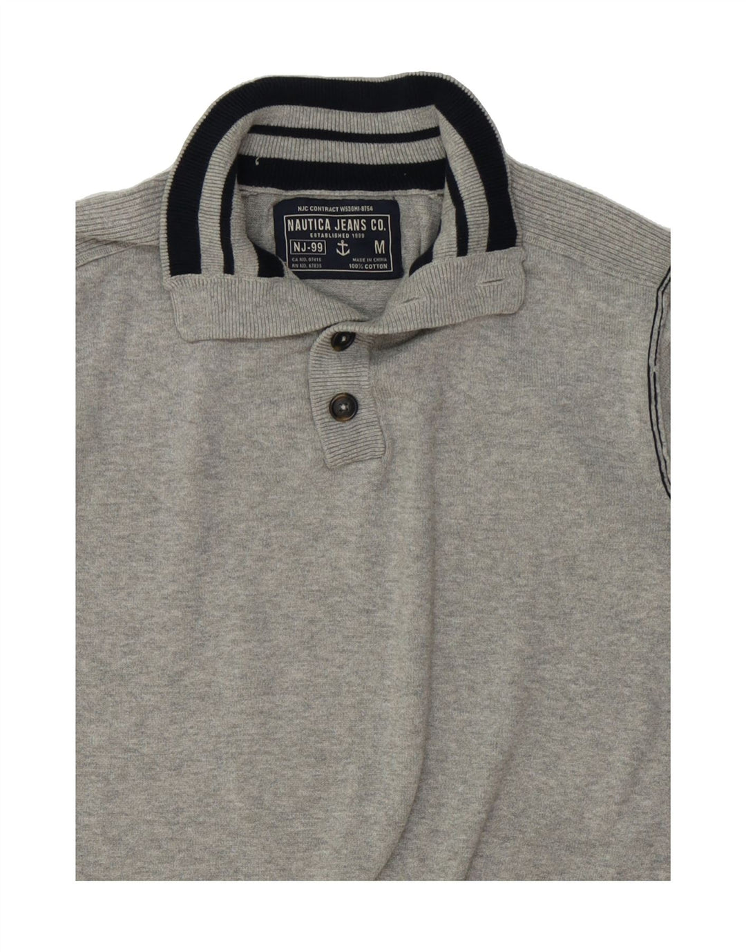 NAUTICA Mens Button Neck Jumper Sweater Medium Grey Cotton Vintage Nautica and Second-Hand Nautica from Messina Hembry 