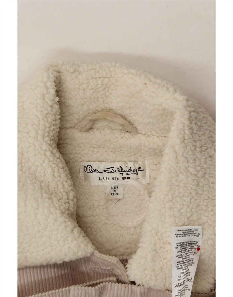 MISS SELFRIDGE Womens Shearling Corduroy Jacket UK 10 Small Beige Cotton Vintage Miss Selfridge and Second-Hand Miss Selfridge from Messina Hembry 