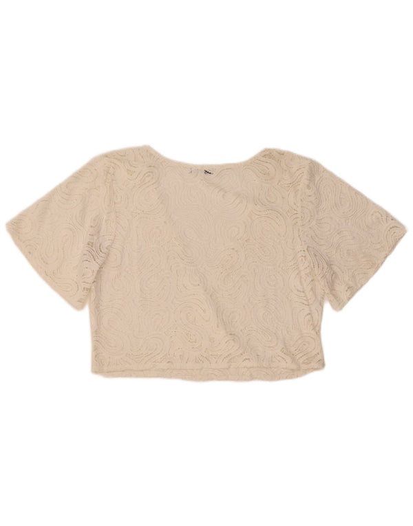 Zara Damen Spitze Crop Top UK 16 Large Weiß