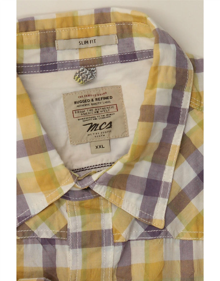Marlboro Classics Herren-Kurzarmhemd 2XL aus gelber Gingham-Baumwolle