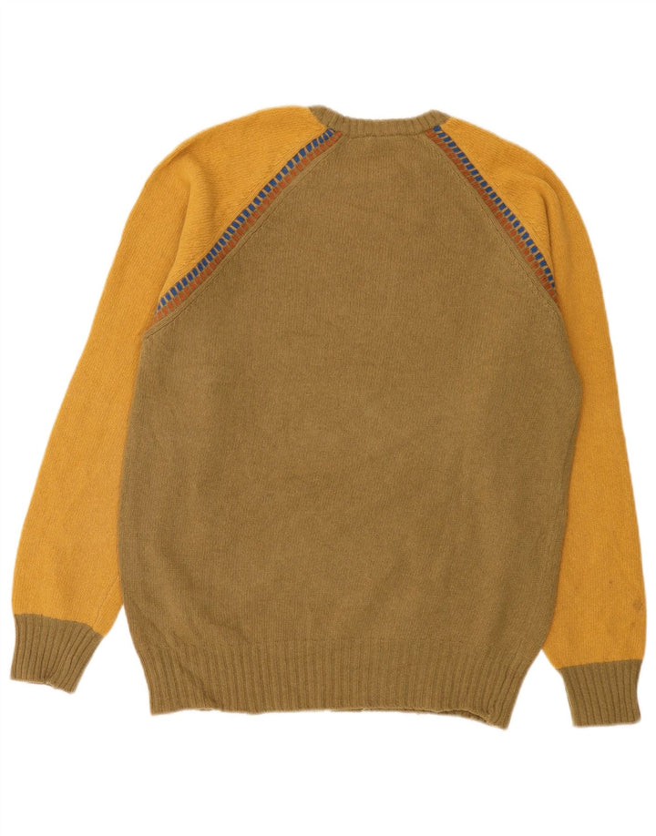 Stefanel Herren-Pullover mit Rundhalsausschnitt, Größe 52, groß, Khaki, Colourblock-Wolle