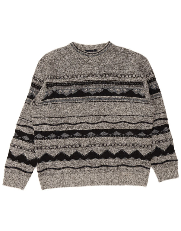 Carletti Herren-Pullover mit Rundhalsausschnitt, 2XL, graues geometrisches Acryl