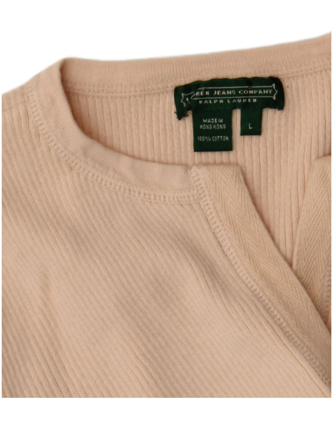 RALPH LAUREN Damen-Pullover mit 3/4-Ärmeln und V-Ausschnitt, Gr. 14, Größe L, Beige