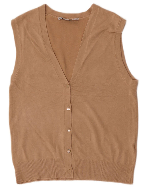 Zara Damen ärmelloser Cardigan-Pullover UK 10 Small Beige