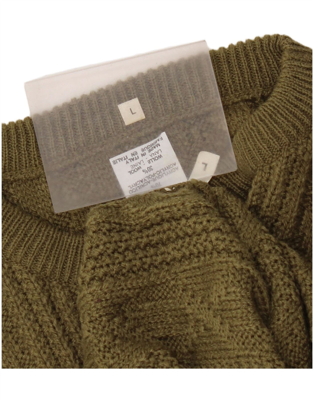 Vintage Herren Pullover mit Rundhalsausschnitt, groß, Khaki, Acryl
