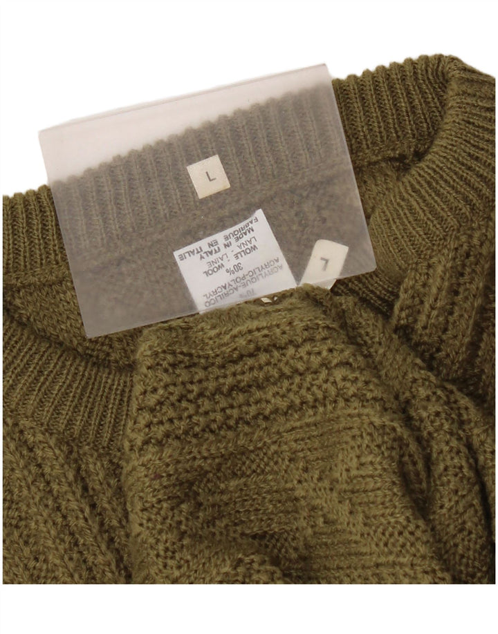 Vintage Herren Pullover mit Rundhalsausschnitt, groß, Khaki, Acryl