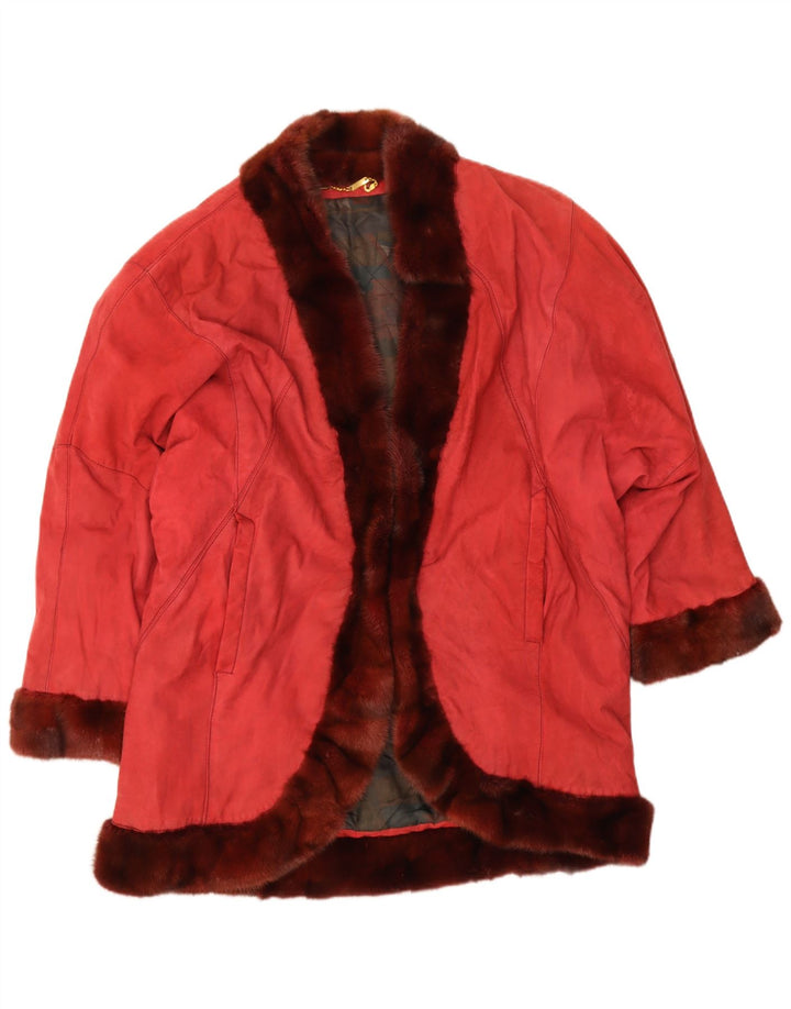 VINTAGE Damen Übergroßer offener Wildledermantel IT 44 Mittelrotes Leder