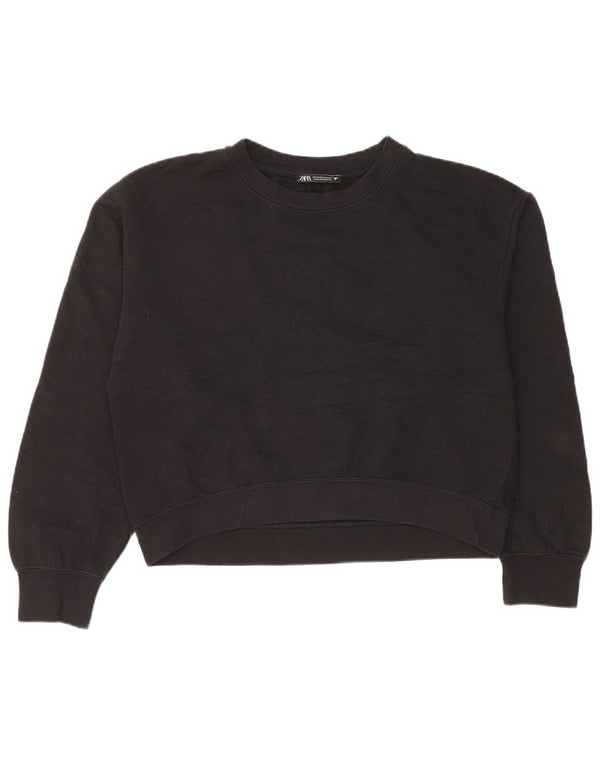 Zara Damen Crop Sweatshirt Pullover UK 14 Medium Schwarz Polyester