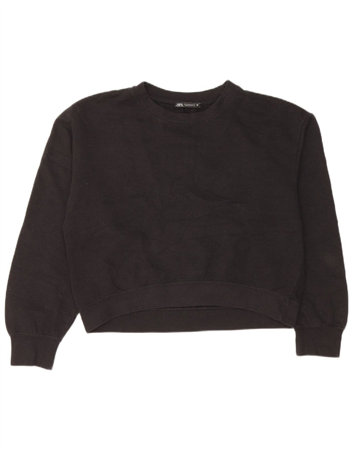 Zara Damen Crop Sweatshirt Pullover UK 14 Medium Schwarz Polyester