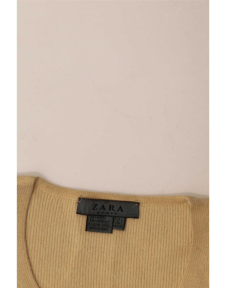 Zara Damen-Pullover mit V-Ausschnitt, UK 16, Größe L, beige Wolle