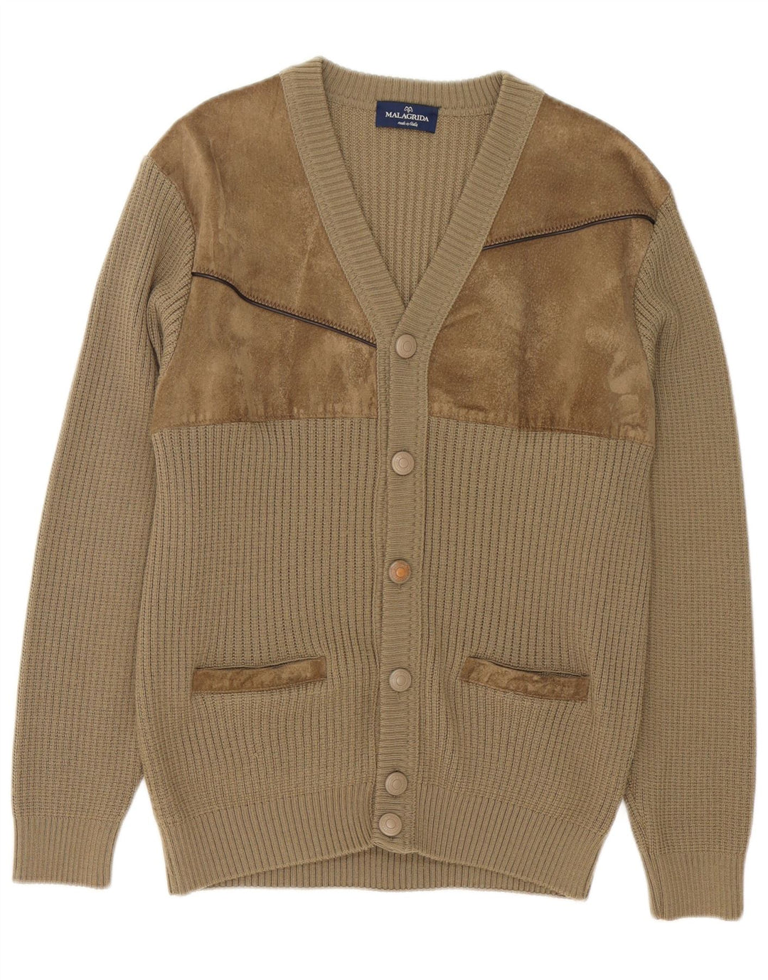 Malagrida Herren-Strickjacke, groß, beige Wolle