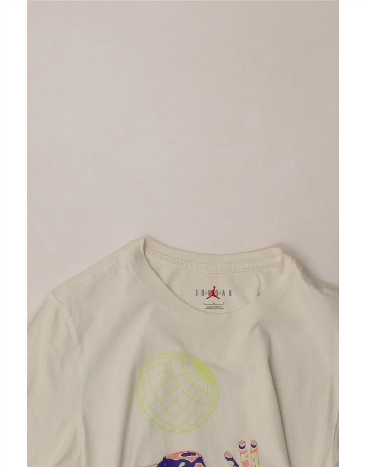 JORDAN Mens Graphic T-Shirt Top Large Off White Cotton Vintage Jordan and Second-Hand Jordan from Messina Hembry 