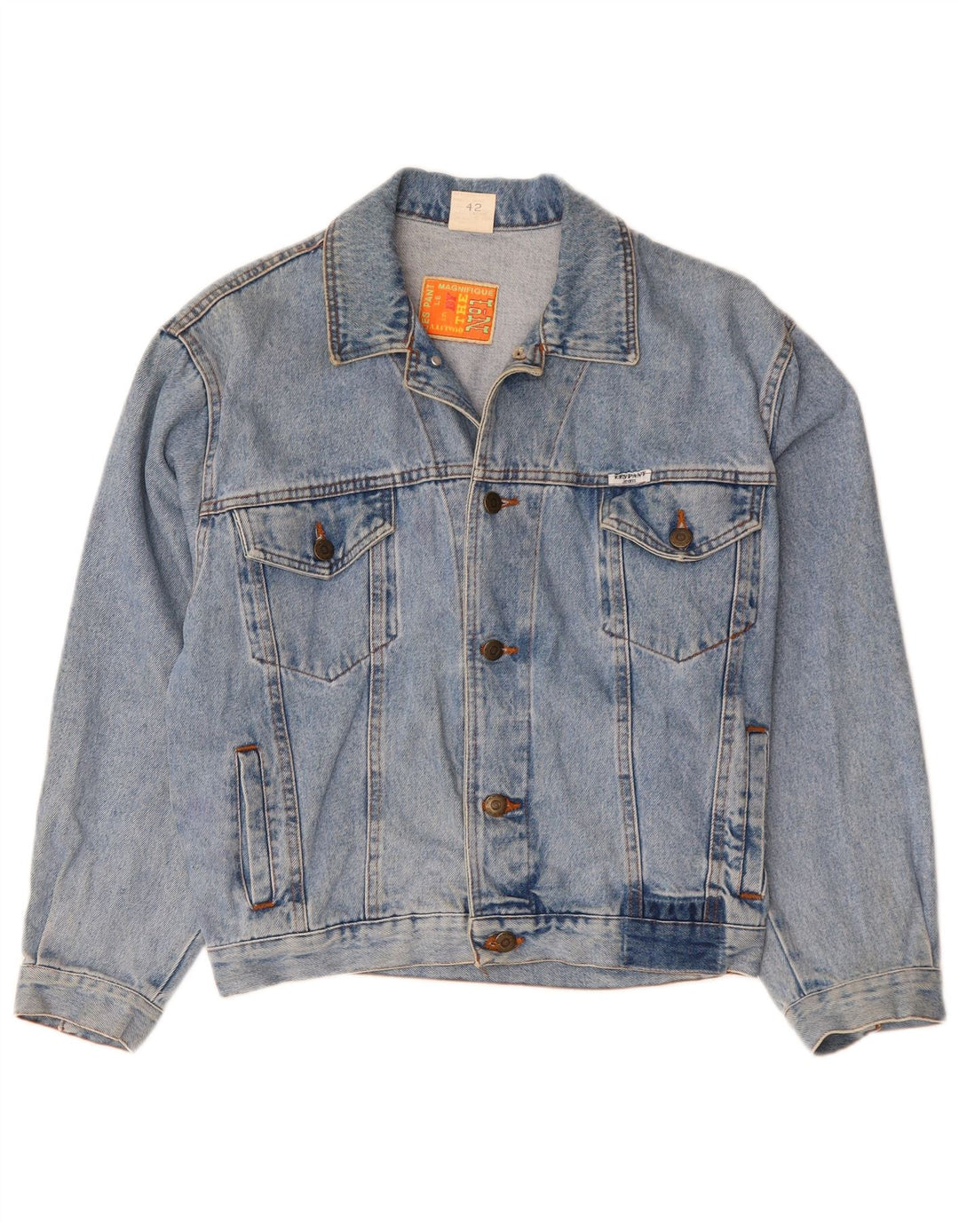 VINTAGE Damen Jeansjacke EU 42 Große blaue Baumwolle