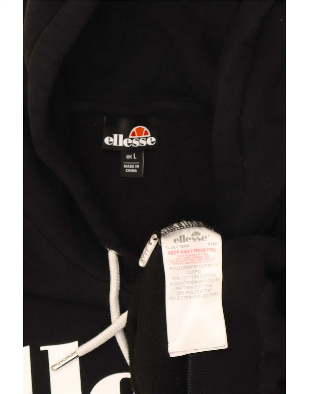 Ellesse Herren-Kapuzenpullover mit Grafik, groß, aus schwarzer Baumwolle