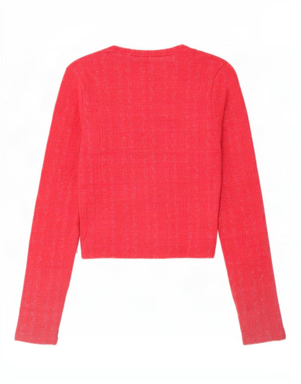 Zara Damen Crop Top Langarm UK 10 Small Rosa Polyester