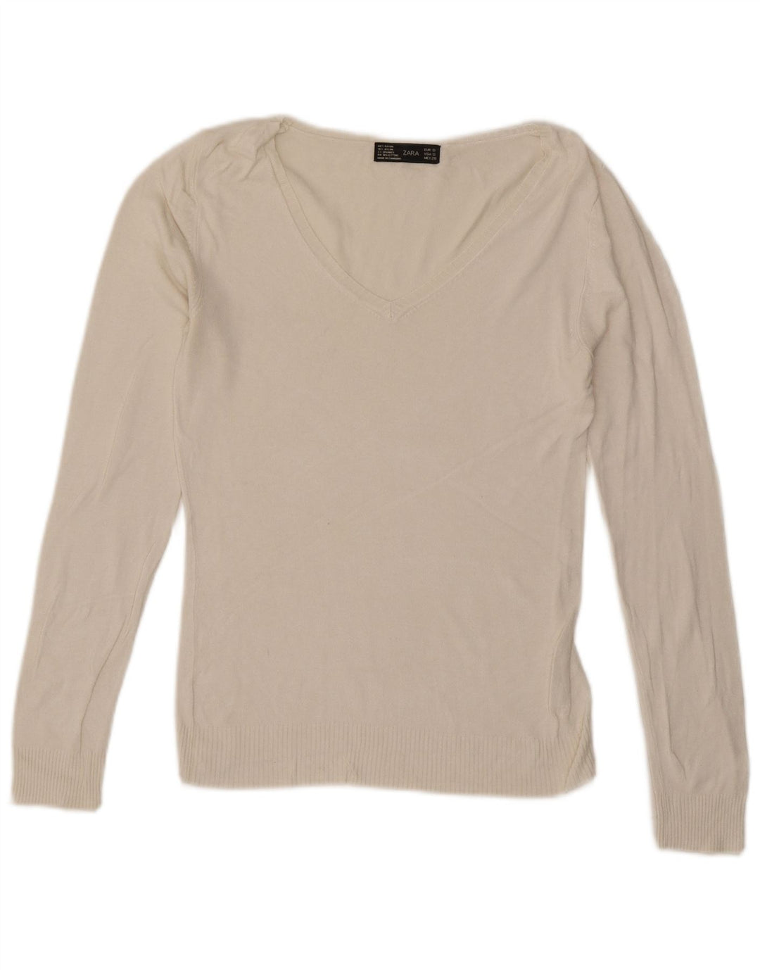 Zara Damen Top Langarm UK 10 Small Weiß Rayon
