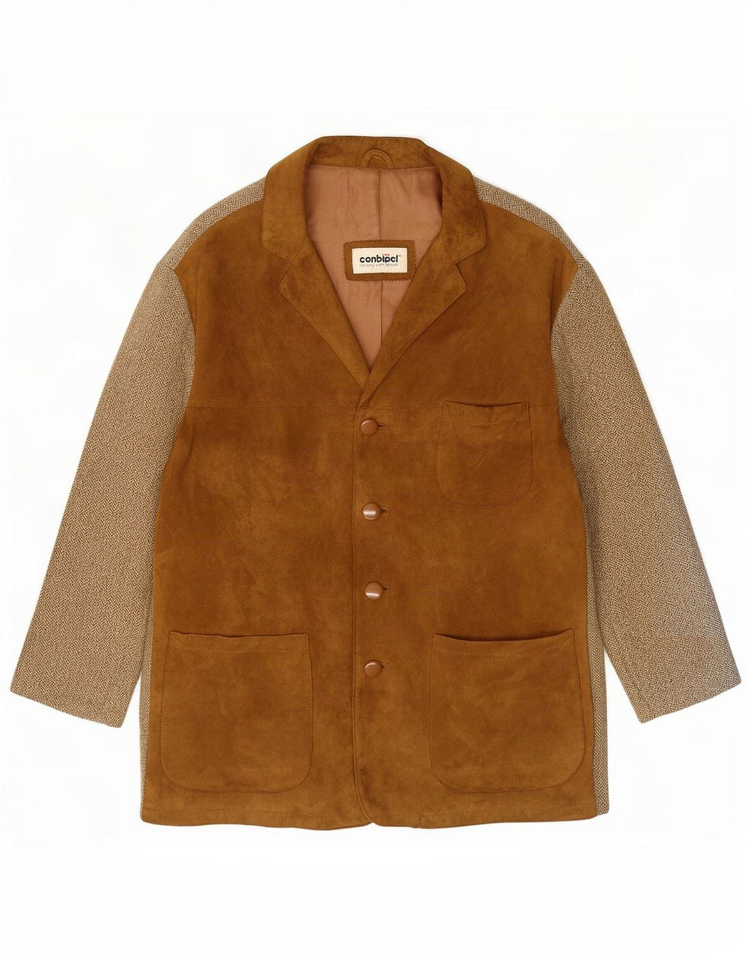 Conbipel Damen Wildlederjacke IT 42 Mittelbeiges Fischgrätenleder