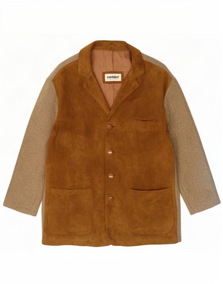 Conbipel Damen Wildlederjacke IT 42 Mittelbeiges Fischgrätenleder