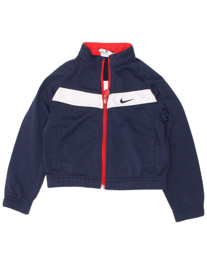 Nike Jungen-Trainingsanzug-Top-Jacke, 3–4 Jahre, XS, Marineblau, Farbblock-Polyester